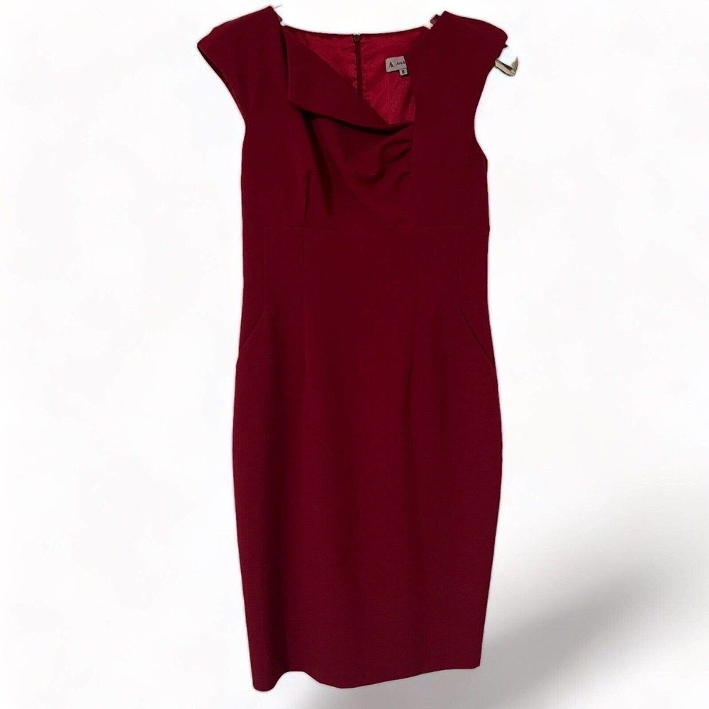 🌵 Ava & Aiden Women's Little Red Dress Structured Midi Sheath Dress Lined - Sz 8
